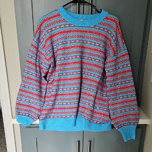 LOFT Vibrant Blue and Red Striped Sweater